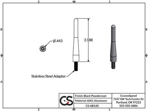 The Stubby Antenna for Dodge Ram Pickup 2500 2nd gen 1994 to 2001 Original