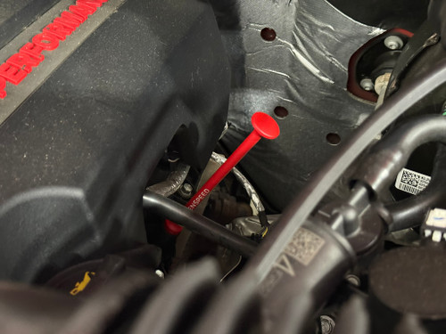 The Dipstick shown on a 3.5L High-Output EcoBoost V6 F-150 Ford Raptor. 
