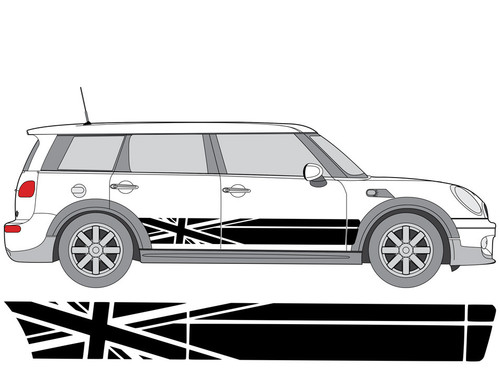 Decal Sets for MINI Clubman F54 2016 to 2024 Union Jack Side Stripes Matte Black
