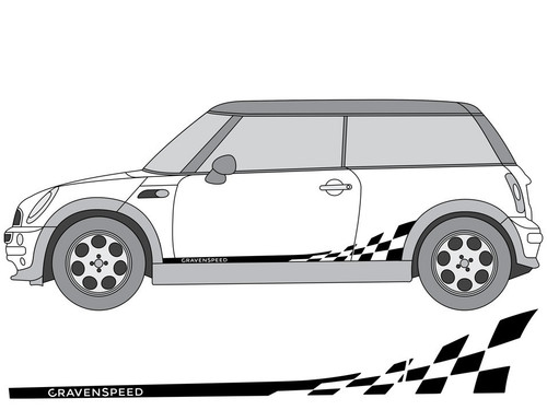 Decal Sets for MINI Cooper R53 2001 to 2006 Checkered Flag Side Stripes Gloss White