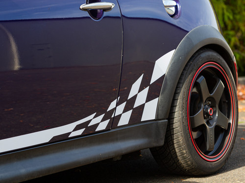 Decal Sets for MINI Cooper R53 2001 to 2006 Checkered Flag Side Stripes Gloss White
