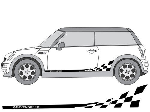 Decal Sets for MINI Cooper R53 2001 to 2006 Checkered Flag Side Stripes Matte Black