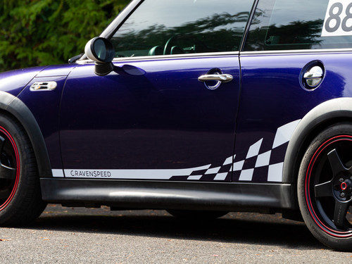 Decal Sets for MINI Cooper R53 2001 to 2006 Checkered Flag Side Stripes Gloss Black