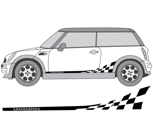 Decal Sets for MINI Cooper R53 2001 to 2006 Checkered Flag Side Stripes Silver Grey Metallic