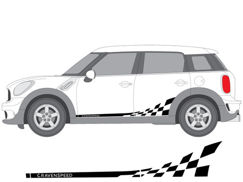 Decal Sets for MINI Countryman R60 2011 to 2016 Checkered Flag Side Stripes Matte Black