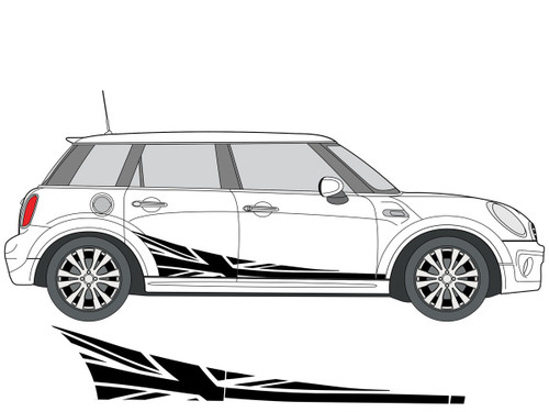 Decal Sets for MINI Cooper F55 2014 to 2024 Union Jack Side Stripes Silver Grey Metallic