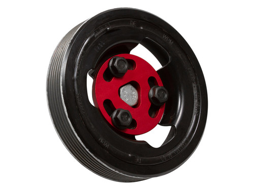 Crank Bolt Lock installed over crank pulley quarter view