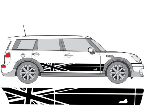 Decal Sets for MINI Clubman F54 2016 to 2024 All4 Union Jack Side Stripes Silver Grey Metallic
