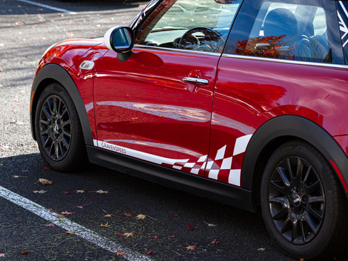 Decal Sets for MINI Cooper F56 2014 to 2024 Checkered Flag Side Stripes Gloss White