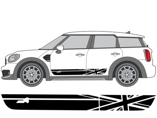 Decal Sets for MINI Countryman F60 2017 to 2024 All4 Union Jack Side Stripes Gloss Black