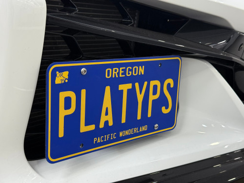 The Platypus License Plate Mount installed on a 2023 C8 Corvette Z06