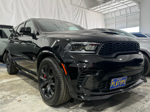 The Platypus License Plate Mount shown on a 2023 Dodge Durango SRT Hellcat. Please note, installation location may vary by trim and model year. 