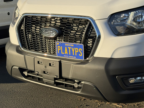 The Platypus License Plate Mount for Ford Transit Crew Van 2020 to 2023