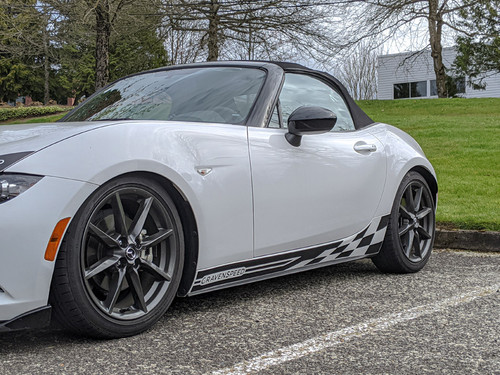 Decal Sets for Mazda MX-5 Miata 4th gen ND 2016 to 2025 Checkered Flag Side Stripe (No Logo) Gloss White
