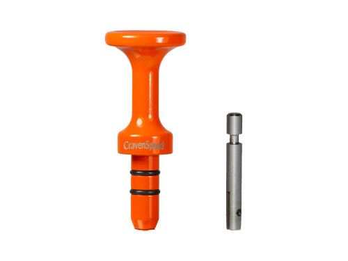 The CravenSpeed Dipstick Handle kit includes a new orange handle and a steel adapter to reuse the factory dipstick.