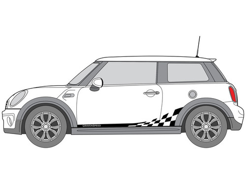 Decal Sets for MINI Cooper F56 2014 to 2024 Checkered Flag Side Stripe (No Logo) Gloss White