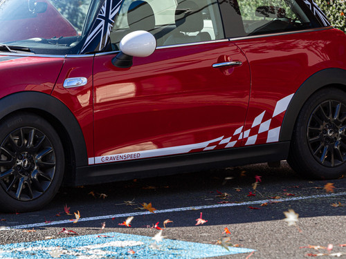 Decal Sets for MINI Cooper F56 2014 to 2024 Checkered Flag Side Stripe (No Logo) Gloss White