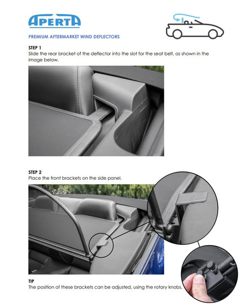 Convertible Wind Deflector for Ford Mustang 6th gen 2015 to 2023 No Drilling Required instructions pg2