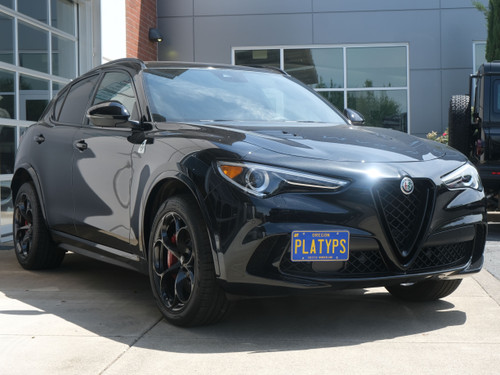 The Platypus License Plate Mount shown on a 2022 Alfa Romeo Stelvio Quadrifoglio