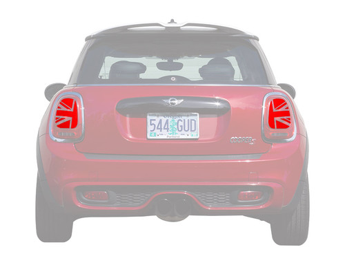 The CravenSpeed Union Jack Tail Light Overlay installed on a 2014 MINI Cooper S.