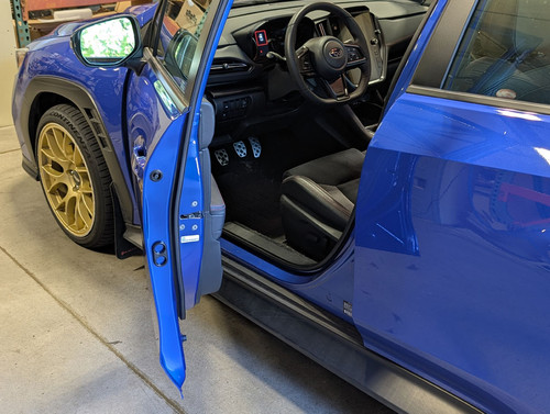 The 2-hole, black, Jam Handle installed on a 2024 Subaru WRX