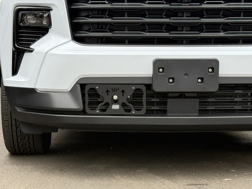 The Platypus License Plate Mount shown on a 2026 Chevy Traverse LT
