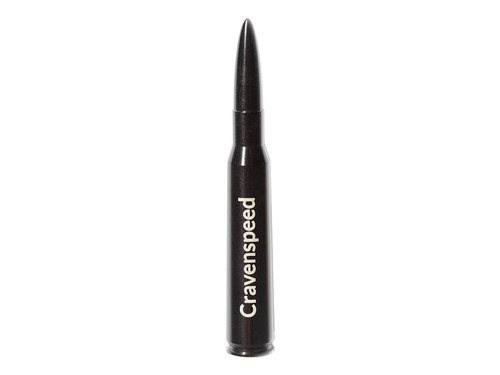 A sample engraving ("CravenSpeed") on a Bullet Style Stubby.