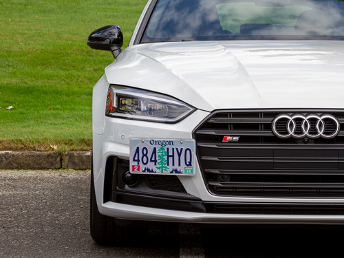 The CravenSpeed Platypus License Plate Mount installed on a 2019 Audi S5