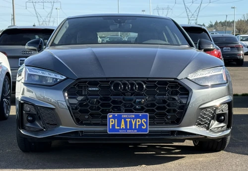 The Platypus License Plate Mount installed on a 2025 Audi A5 Sportback