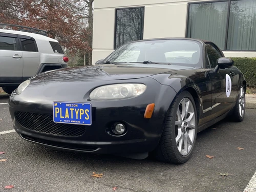 The Platypus License Plate Mount for Mazda MX-5 Miata 3rd gen NC 2006 to 2015