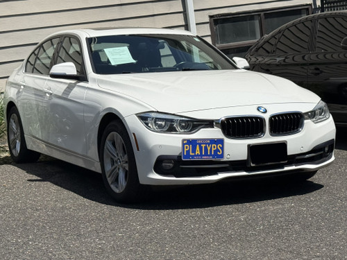 The Platypus License Plate Mount shown on a standard 2017 BMW 330i. 