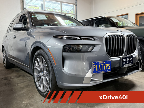 The Platypus License Plate Mount shown on a 2025 BMW X7 xDrive40i