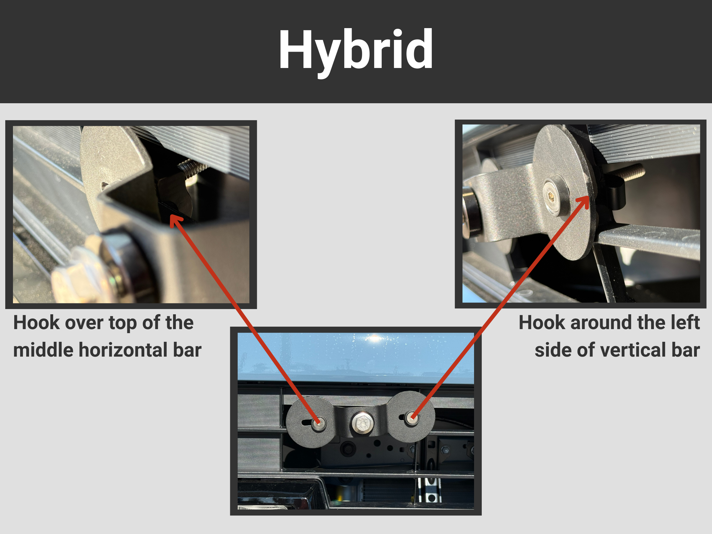Infographic showing the installation process of the Platypus Grille mount on a 2025 Toyota 4Runner Hybrid
