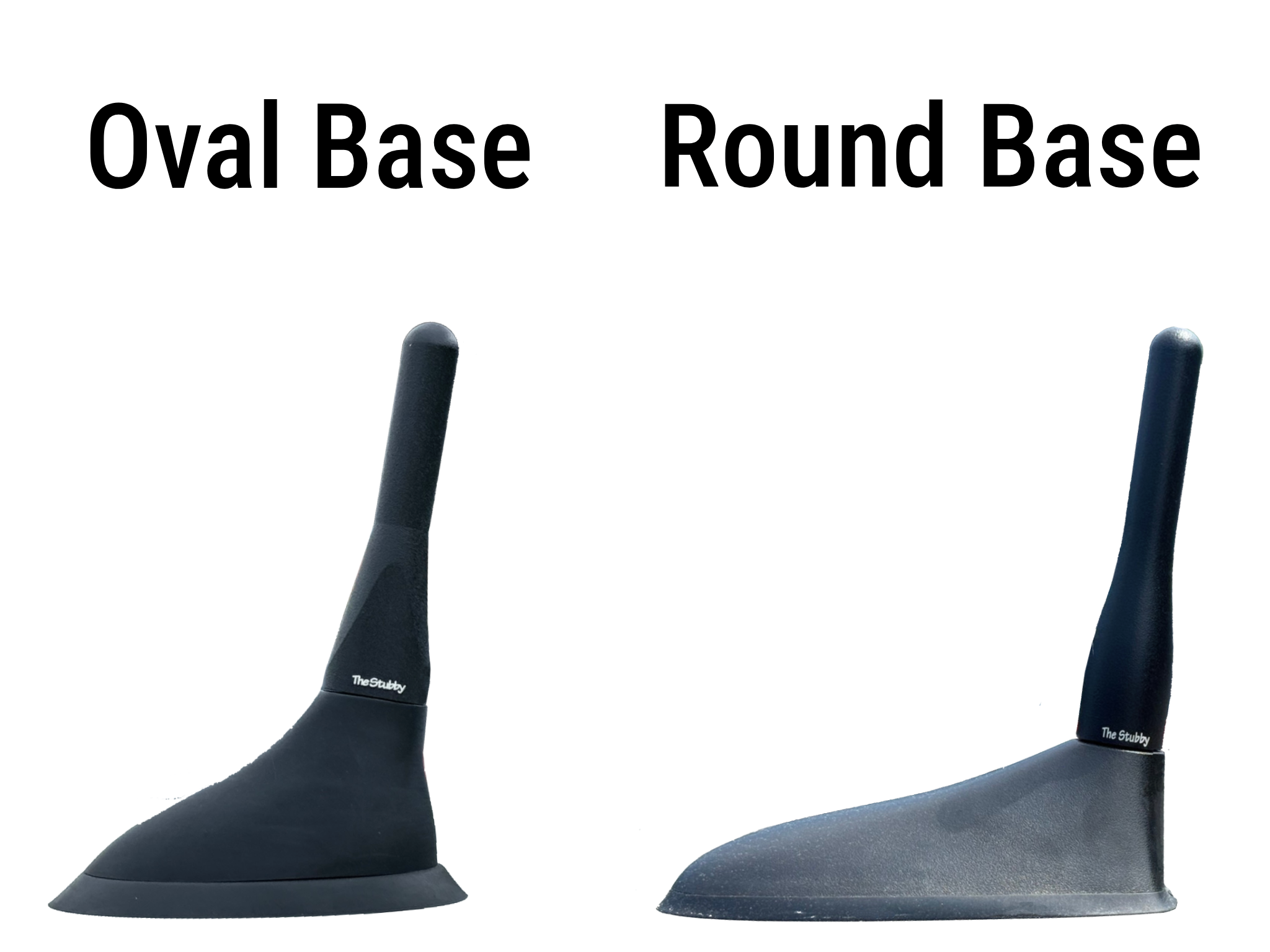 Side-by-side comparison showing the difference between the oval antenna base and round antenna base for Jeep Renegade.