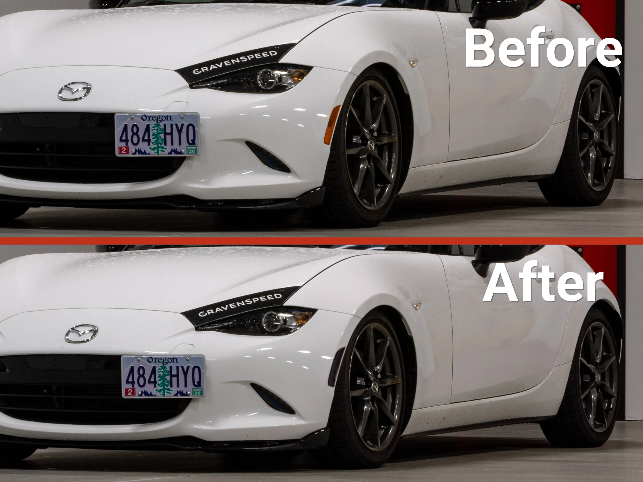 Before and after: Replacing stock orange side markers with MX5Things smoked LED markers on a white ND MX-5.