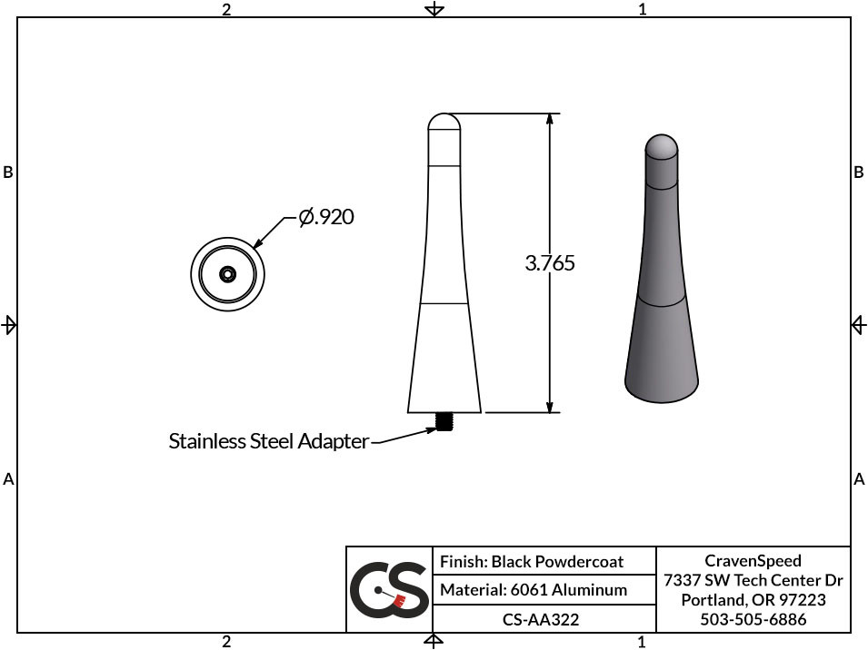 The Stubby Antenna for Ford Mustang 6th gen 2015 to 2023 Convertible Only