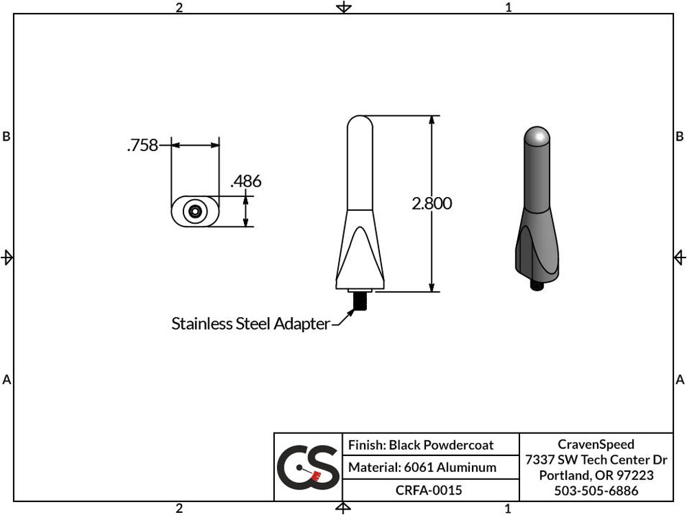 The Stubby Antenna for FIAT 500 2012 to 2019 Oval Base Black