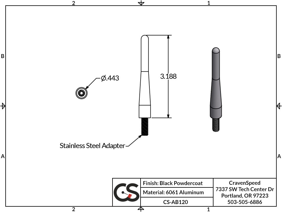 The Stubby Antenna for Ford F-250 Super Duty 1st gen 1999 to 2007 Original