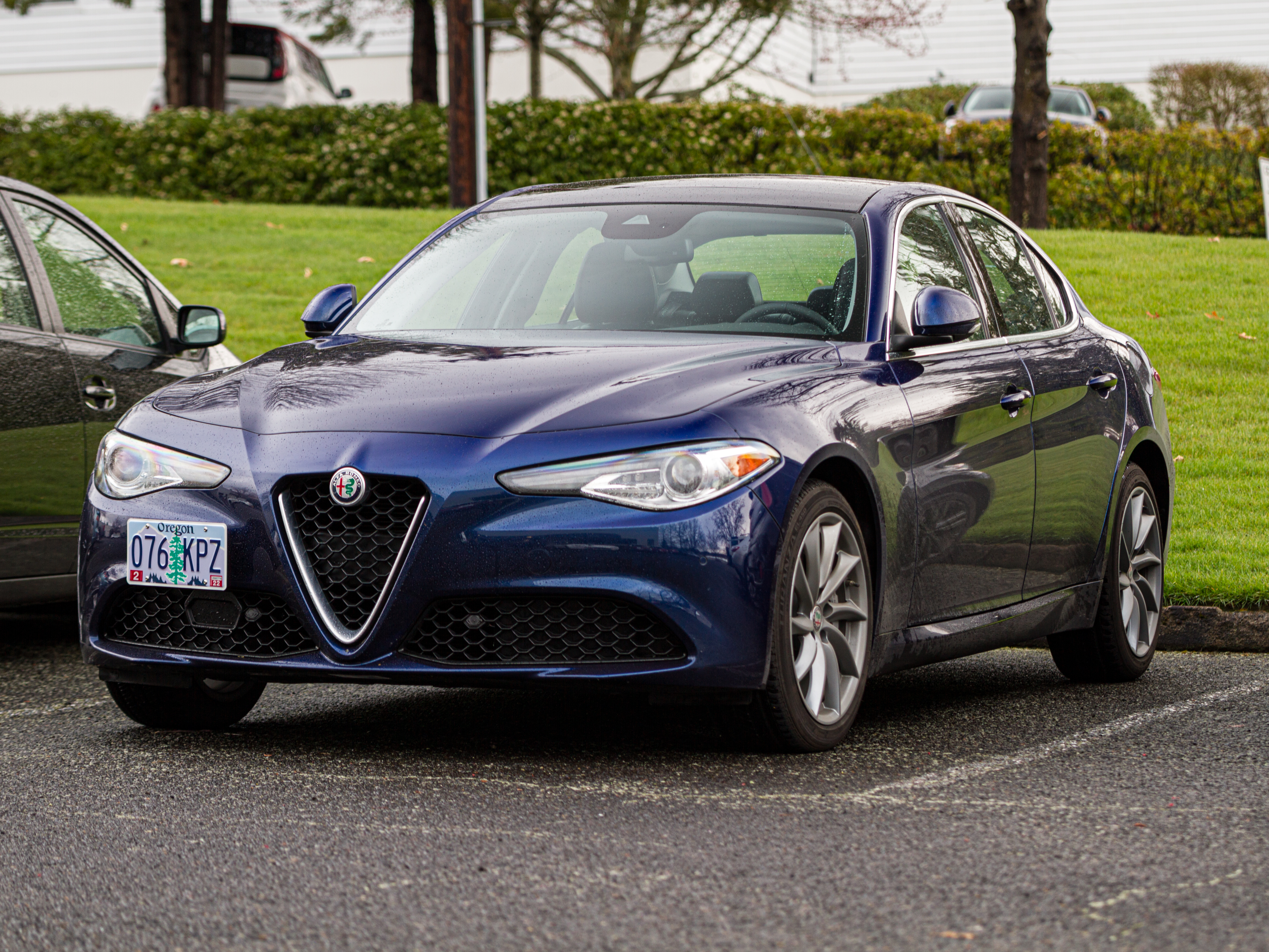 The CravenSpeed Platypus License Plate Mount installed on a 2018 Alfa Romeo Giulia.