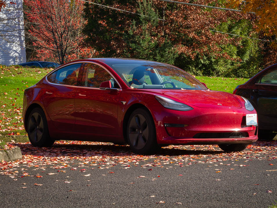 The Platypus License Plate Mount installed on a 2018 Tesla Model 3.
