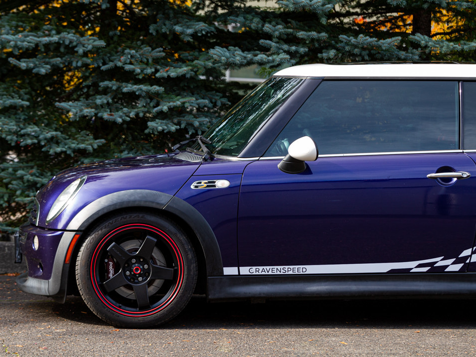 Decal Sets for MINI Cooper R53 2001 to 2006 Checkered Flag Side Stripes Matte White