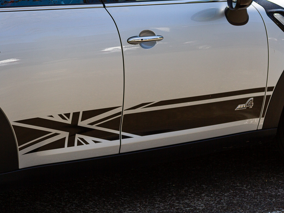 Decal Sets for MINI Countryman R60 2011 to 2016 All4 Union Jack Side Stripes Gloss White