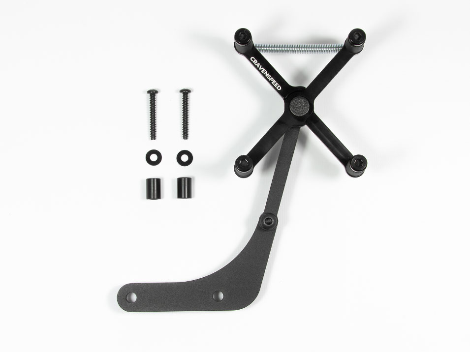 All of the parts included with the CravenSpeed Gemini Phone Mount for MINI Cooper R53.