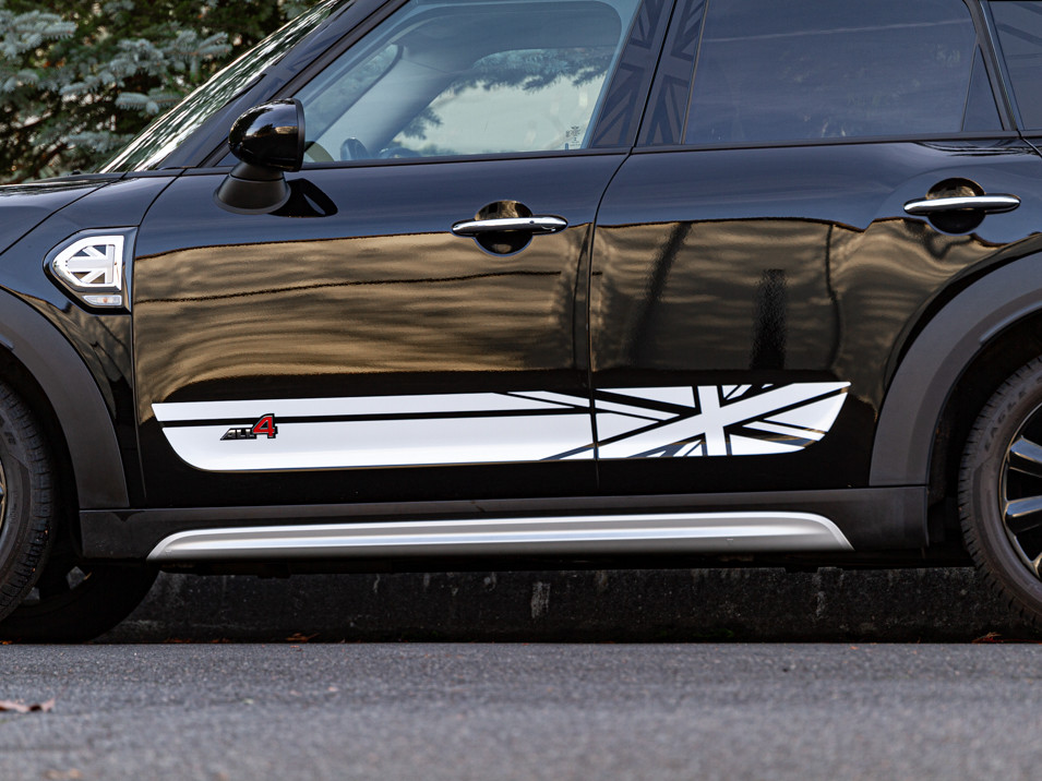 Decal Sets for MINI Countryman F60 2017 to 2024 Union Jack Side Stripes Matte Black