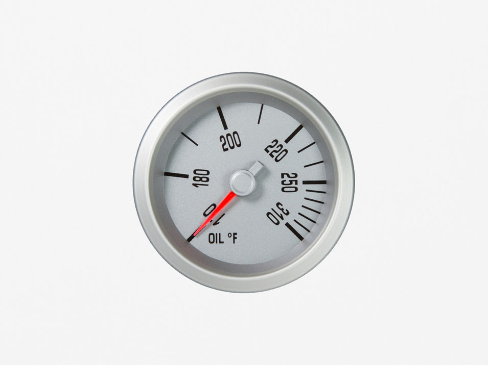 Performance Gauges by Marshall Oil Temperature Silver Bezel, Silver Face