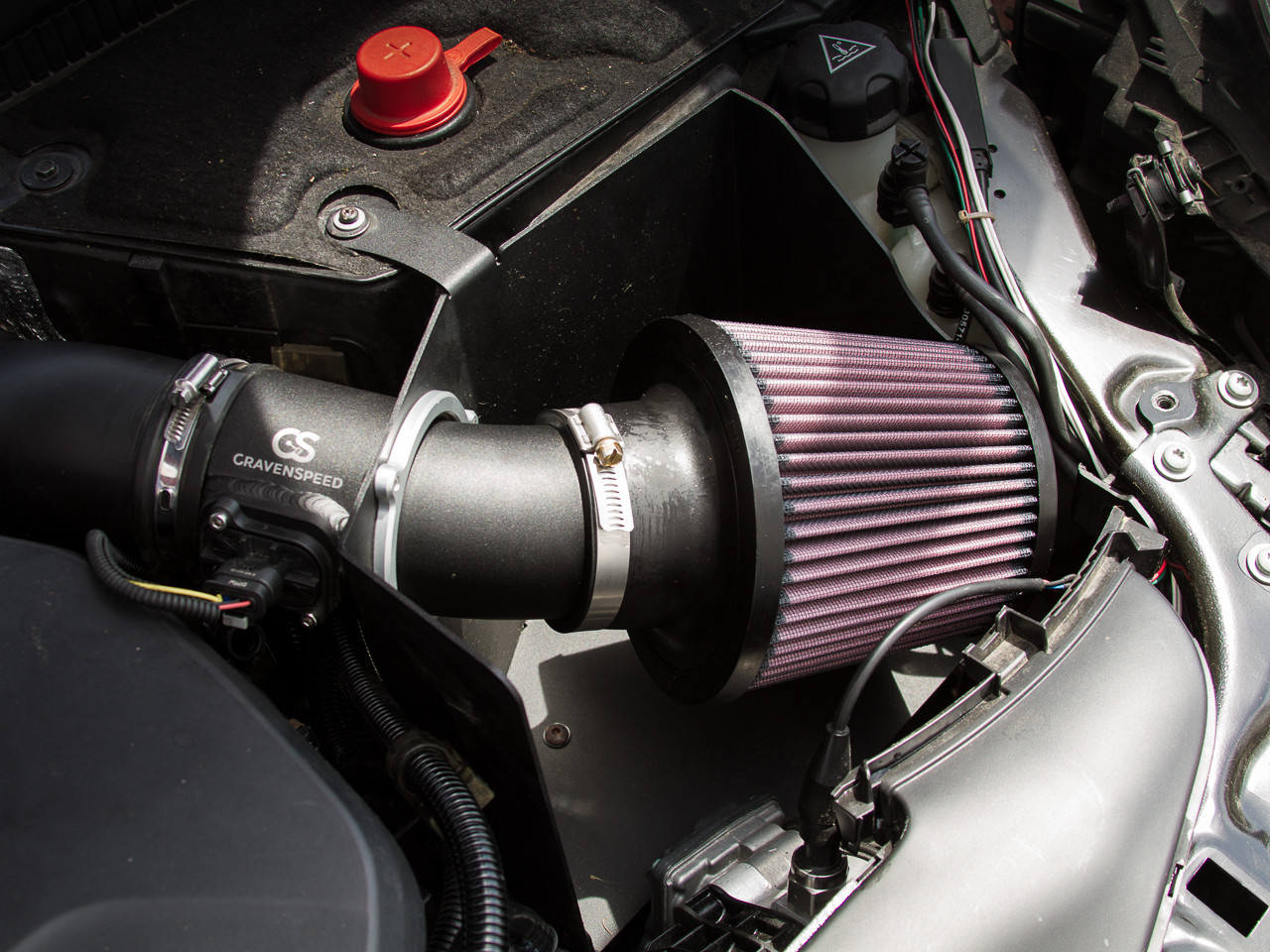 The CravenSpeed Cold Air Intake installed in a MINI Cooper S, heat sheild