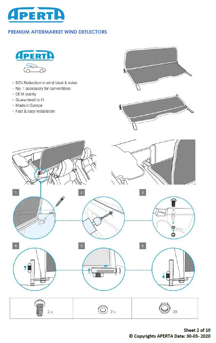 Convertible Wind Deflector for Ford Mustang 6th gen 2015 to 2023
