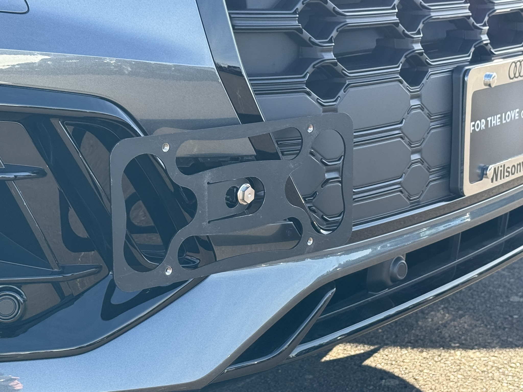 The Platypus License Plate Mount shown on 2nd generation 2025 Audi Q5 