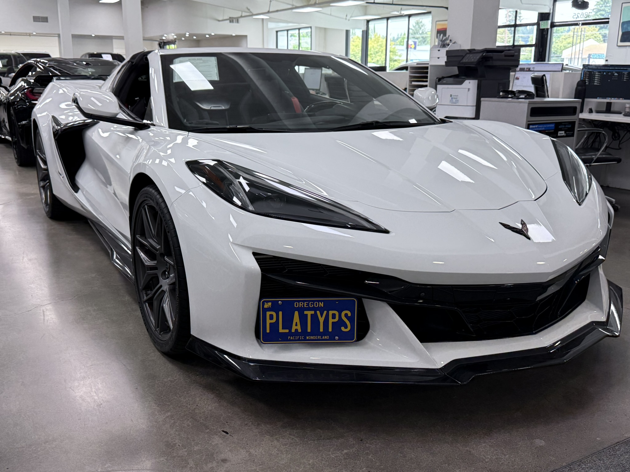 The Platypus License Plate Mount installed on a 2023 C8 Corvette Z06