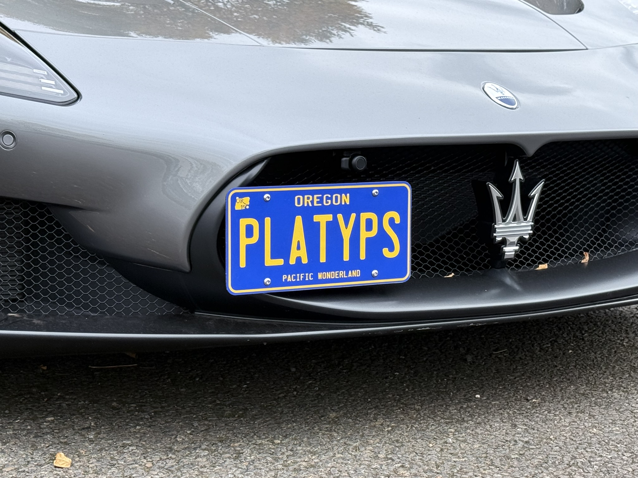The Platypus License Plate Mount for Maserati MC20 1st gen 2022 to 2025